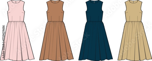 Elegant Sundress Designs Fashionable Women's Apparel Illustrations