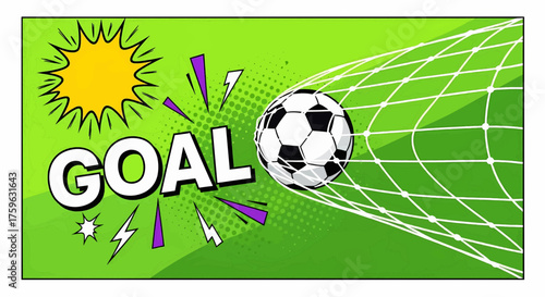 A dynamic football soccer goal sport illustration in pop art comic style for a tournament concept banner
