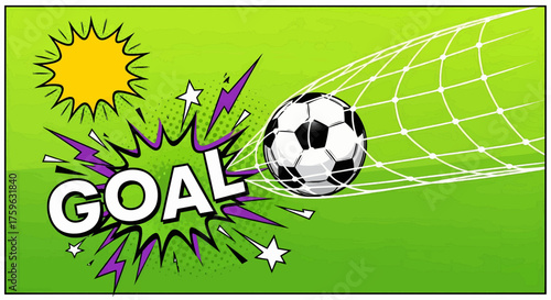 Football soccer goal sport illustration in a pop art comic style. Dynamic design vector for a tournament poster
