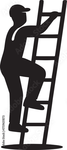 Handyman climbing ladder illustration, home repair and maintenance vector, EPS design icon.