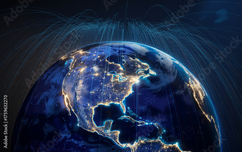 Digital connections across the illuminated earth at night satellite