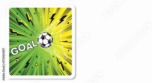 Vibrant football soccer goal illustration in pop art comic style. Dynamic vector with retro explosion rays