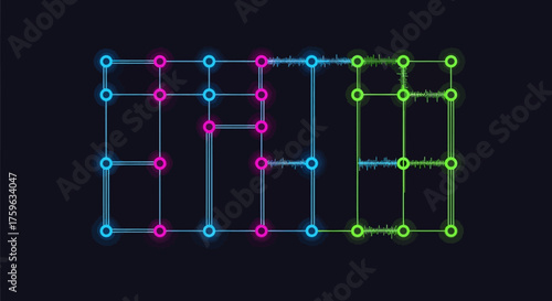 Abstract network connection Neon glow lines and dots technology concept futuristic