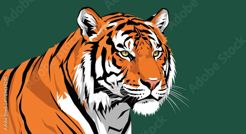 Tiger Head Portrait Detailed rendering Majestic gaze Wildlife theme Powerful presence