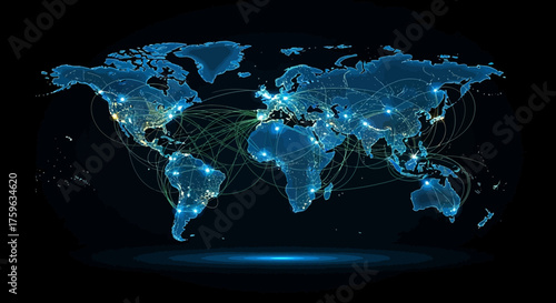 World map digital network glowing connections global communication