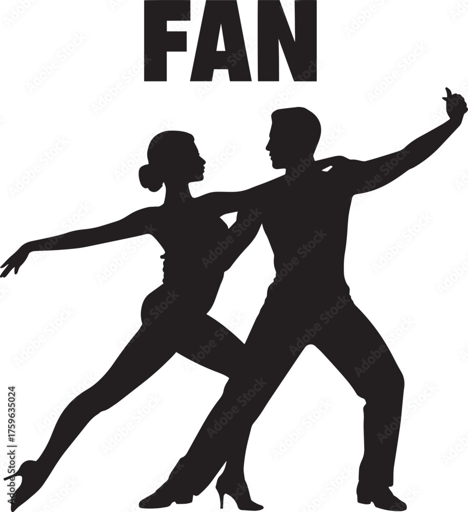 Obraz premium Black Silhouette Dancers Executing Fan Movement in Ballroom Pose Against Transparent Background