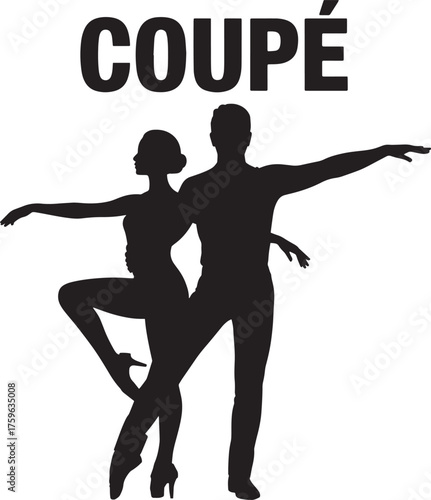 Black Silhouette Dancers Executing Coupe Step with Lifted Leg Against Transparent Background