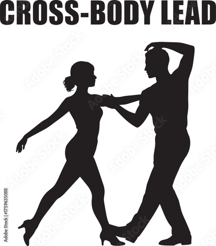 Black Silhouette Dancers Performing Cross Body Lead Movement Against Transparent Background