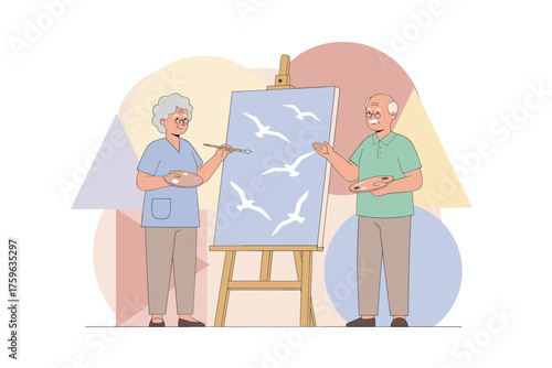 Happy senior couple enjoying painting together expressing creativity and companionship