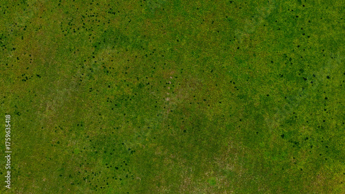 Aerial top down of River Road Park meadow during summer in Fredericksburg city in Virginia