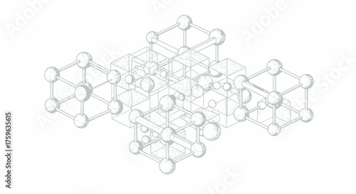 Abstract molecular structure Wireframe style Interconnected spheres and lines Scientific concept