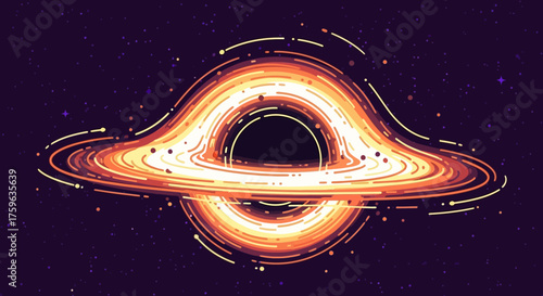 Black hole accretion disk cosmic artwork glowing rings and swirling matter space exploration concept