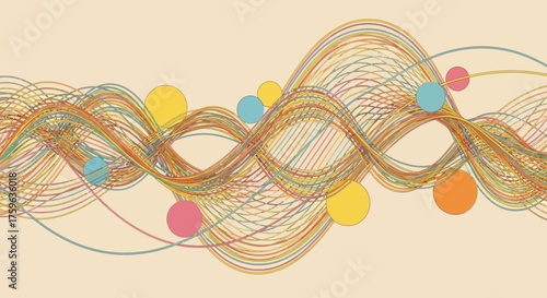Abstract wavy lines with circles colorful artistic flowing pattern modern art