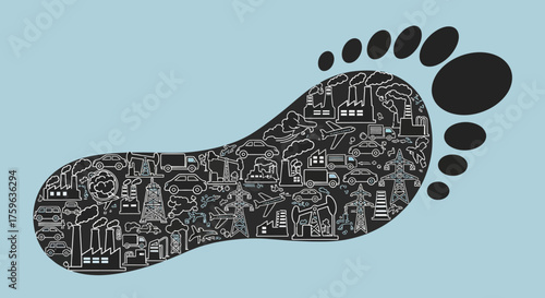 Footprint Silhouette Filled With Industrial Landscape Environmental Impact Concept