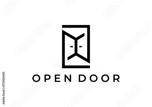abstract door line art logo. home furniture interior decoration vector design concept