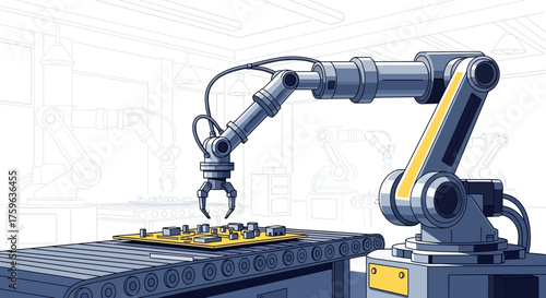 Robotic arm assembling circuit board Digital art Precision engineering Automated process