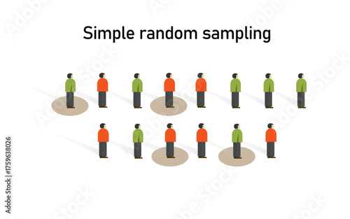 Simple random sampling method in statistics. Research on sample collecting data in scientific survey techniques.
