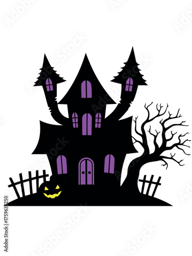 Halloween Haunted House Shadow Silhouette Vector Illustration

