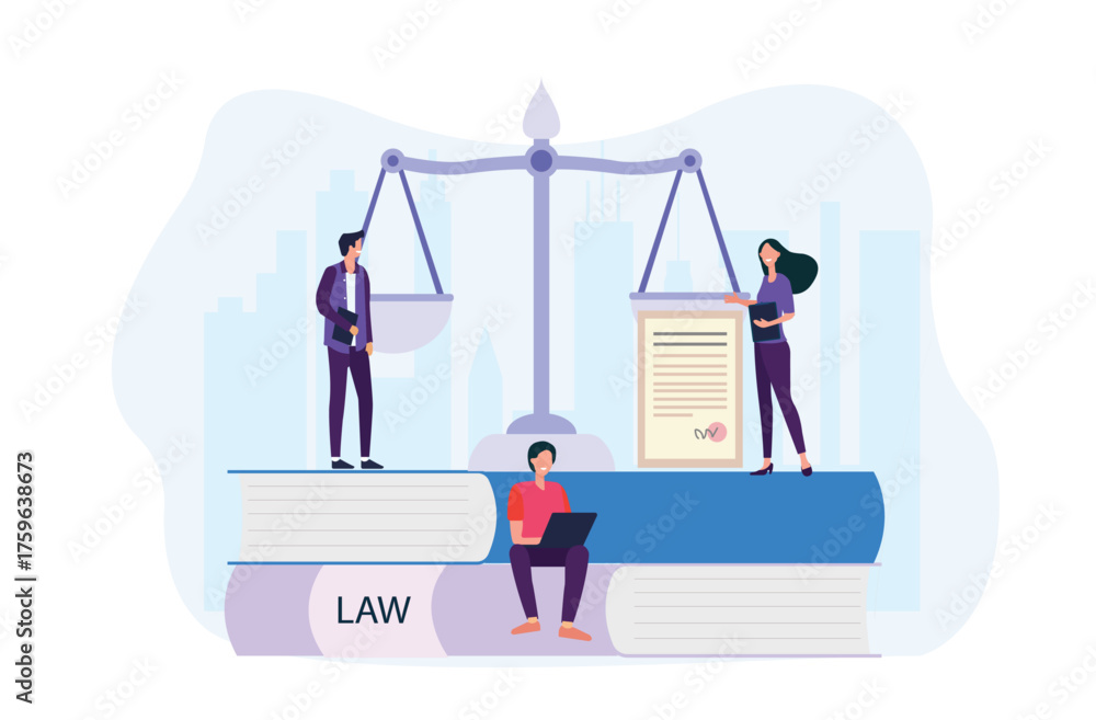 Fototapeta premium Legal System, Justice, and Equality: Flat Vector Concept