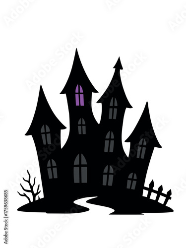 Halloween Haunted House Shadow Silhouette Vector Illustration
