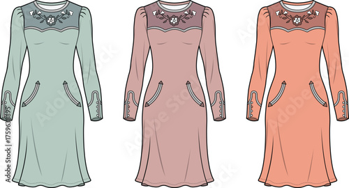 Elegant Dress Designs in Pastel Shades A Fashion Illustration for Stylish Apparel Options