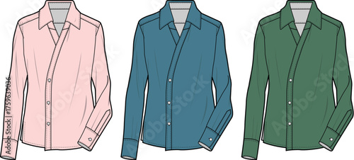 Collection of stylish long-sleeved blouses in different colors for women