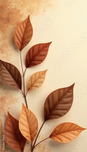 Abstract brown and beige leaf forms, elegant and understated design , leaves, neutral, organic