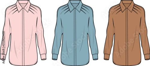 Elegant Shirts in Varied Colors, Fashionable Long Sleeve Apparel Vector Art