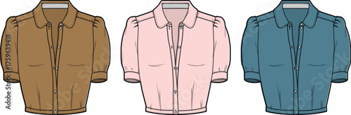 Color Palette Fashion A Collection of Stylish Blouse Designs in Brown, Pink, and Blue for Apparel