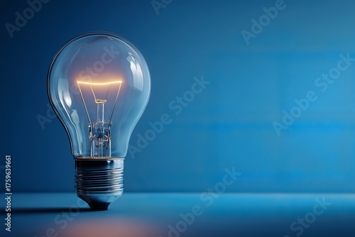 Illuminated Light Bulb against Blue Background