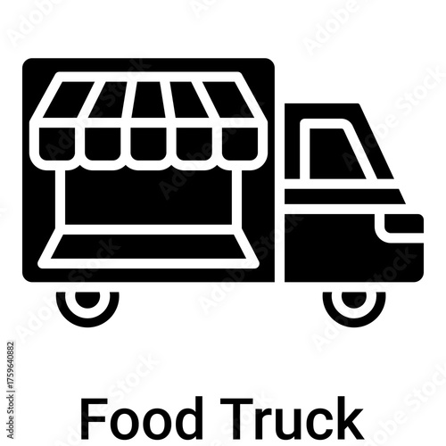 Food Truck Icon in Solid Style Vector Illustration