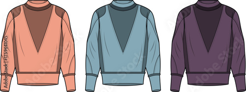 Colorful Mockup of Knitted Sweater with Long Sleeves and Turtleneck