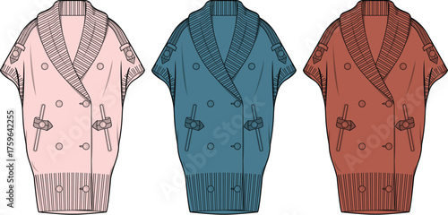 Quadro su tela Vector illustration of a women's double-breasted short-sleeve knit cardigan with