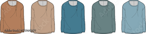 Collection of diverse long-sleeve casual tops in a varied palette of muted colors, ideal for fashion design, apparel mockups, and seasonal clothing concepts, showcasing versatile everyday wear options