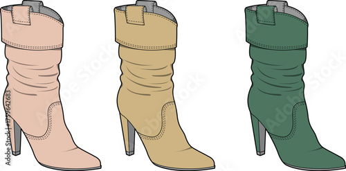Fashionable heeled ankle boots in pastel colors, showcasing elegant footwear design