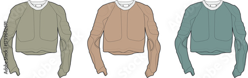 Colorful Cropped Long Sleeve Shirt Illustration Set for Apparel Design