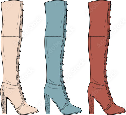 Elegant High-Heeled Boots Fashion Illustration Set in Multiple Colors