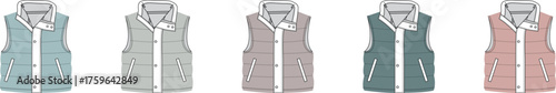 A line of fashion vests for women, showcasing a variety of colors and styles for everyday wear and outdoor activities