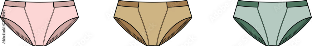 Obraz premium A colorful set of classic high-waisted women's briefs, an intimate apparel illustration concept for comfort and fashion