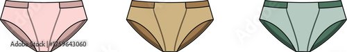 A colorful set of classic high-waisted women's briefs, an intimate apparel illustration concept for comfort and fashion