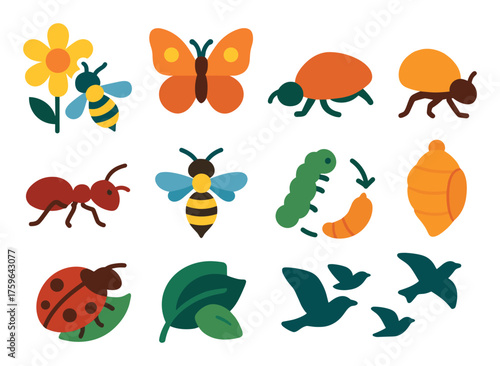 Colorful Insect Activities Icons