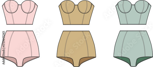 Collection of trendy lingerie sets in different colors perfect for fashion designs or style inspiration