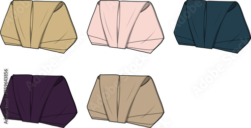 A Collection of Five Fashionable Clutch Purses in Various Colors