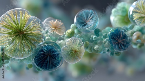 Colorful Abstract Microorganisms Displaying Intricate Forms and Textures