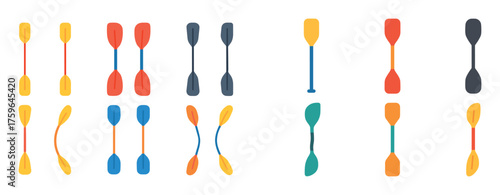 Colorful Kayak Paddles Icons
