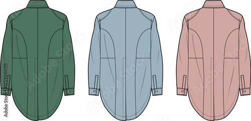 Back view designs of various colored button-down shirts, tailored for a professional or casual look