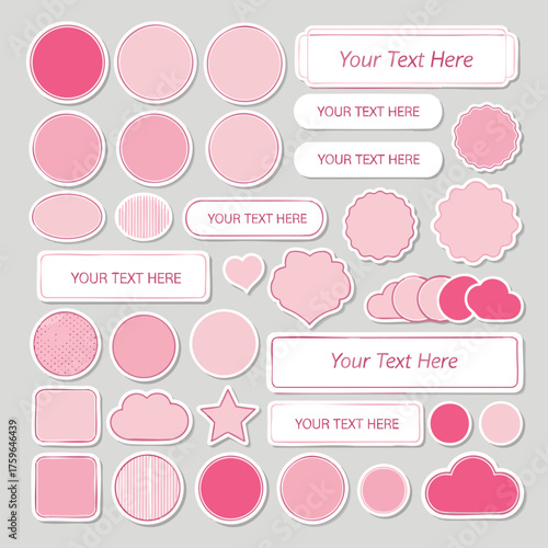 A versatile collection of cute pink vector design elements, including labels, tags, and stickers for scrapbooking or digital notes