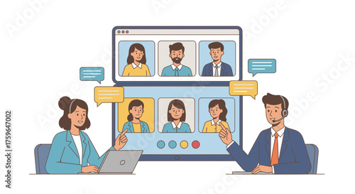 Efficient virtual meeting with diverse team connecting online for collaboration, modern communication, teamwork, and remote work success in digital workspace