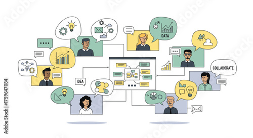 Diverse team brainstorming ideas, collaborating on strategy, and analyzing data for business growth, showcasing modern teamwork and innovative thinking for success