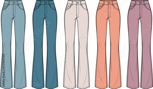 Flared Jeans Fashion Collection Diverse Color Palette Illustration